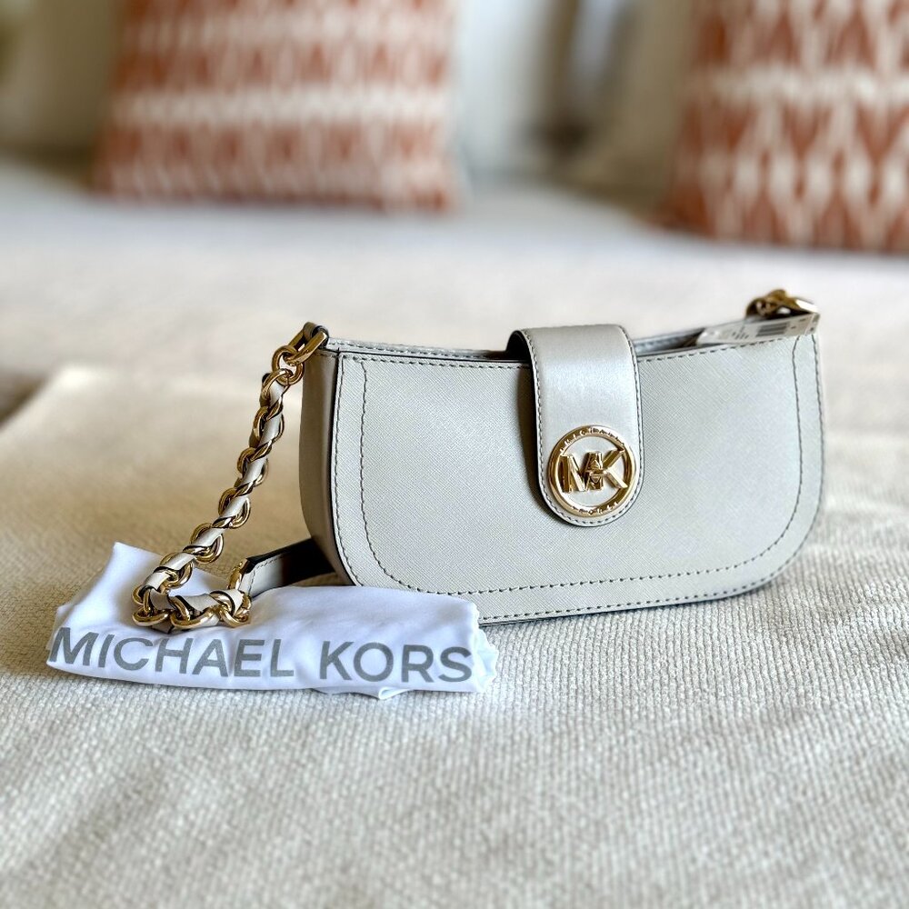 Michael Kors Carmen Extra-Small Saffiano Leather Shoulder Bag Cream